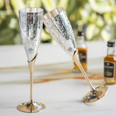 Set of 2 Silver Plated & Brass Champagne Wine Glass With Box
