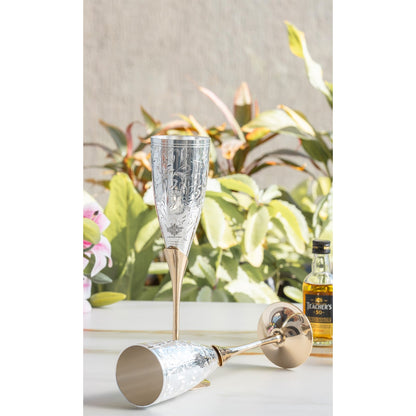 Set of 2 Silver Plated & Brass Champagne Wine Glass With Box