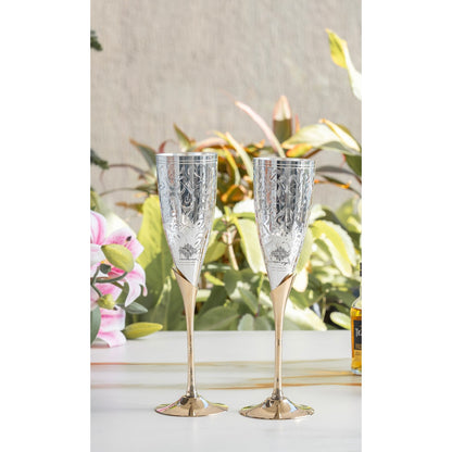 Set of 2 Silver Plated & Brass Champagne Wine Glass With Box