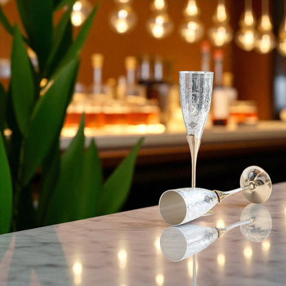 Set of 2 Silver Plated & Brass Champagne Wine Glass With Box