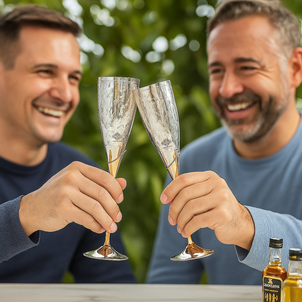 Set of 2 Silver Plated & Brass Champagne Wine Glass With Box
