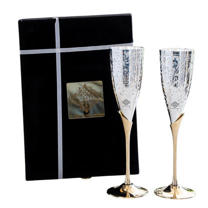 Set of 2 Silver Plated & Brass Champagne Wine Glass With Box