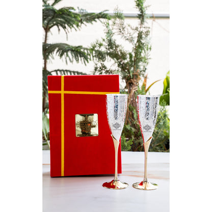 Set of 2 Silver Plated & Brass Champagne Wine Glass With Box