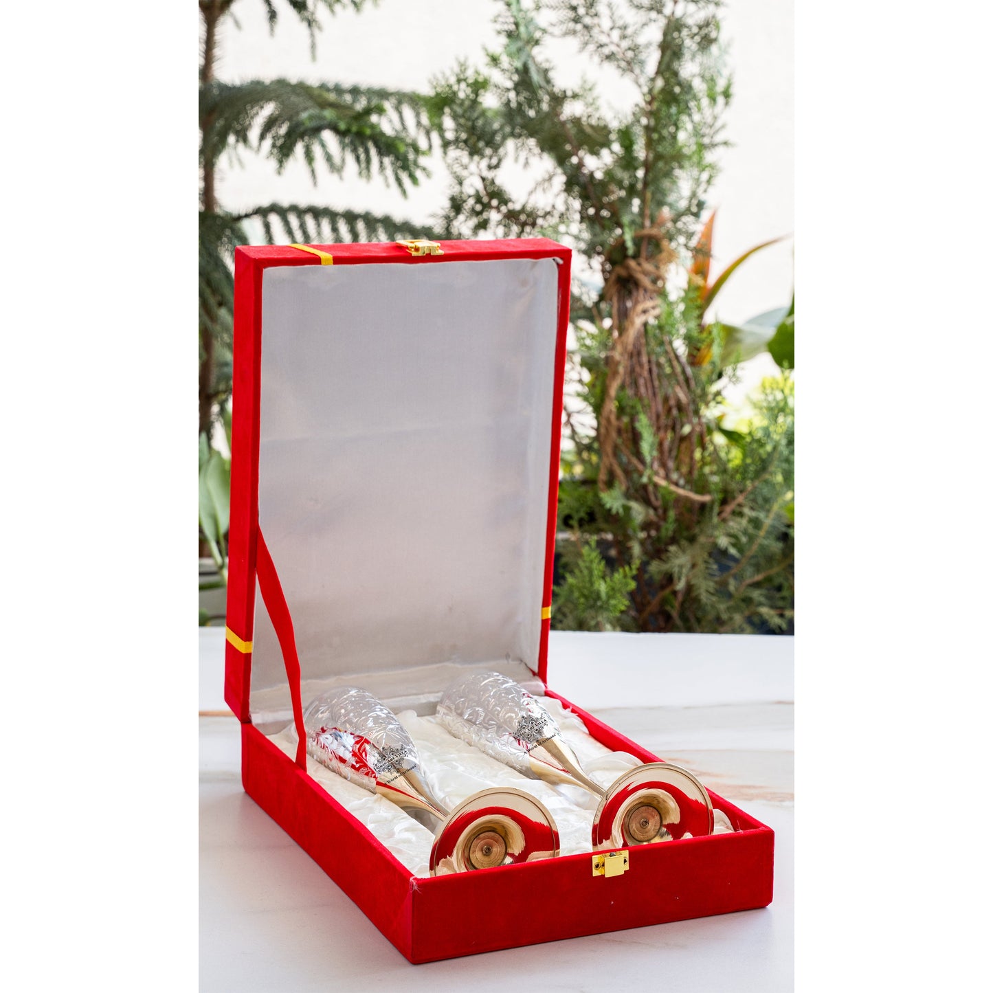 Set of 2 Silver Plated & Brass Champagne Wine Glass With Box