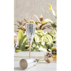 Set of 2 Silver Plated & Brass Champagne Wine Glass With Box