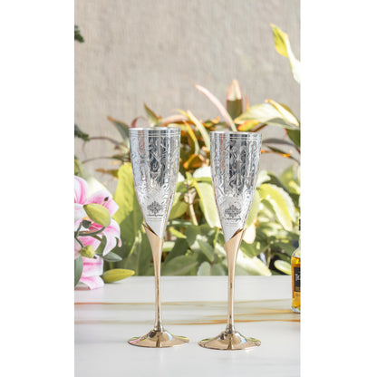 Set of 2 Silver Plated & Brass Champagne Wine Glass With Box