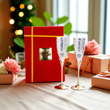 Set of 2 Silver Plated & Brass Champagne Wine Glass With Box