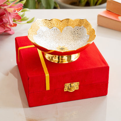 Silver Plated Gold Polished Designer Round Big Bowl