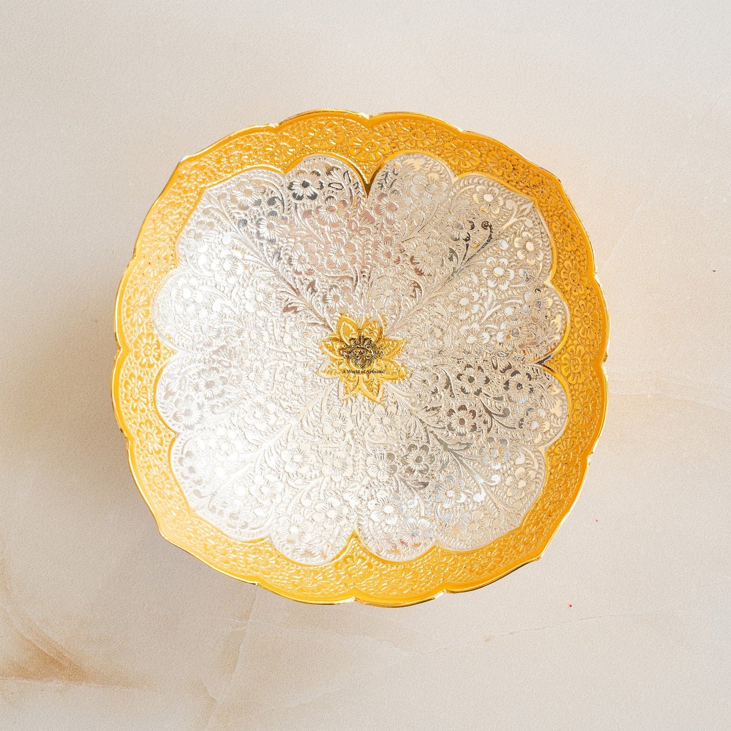 Silver Plated Gold Polished Designer Round Big Bowl