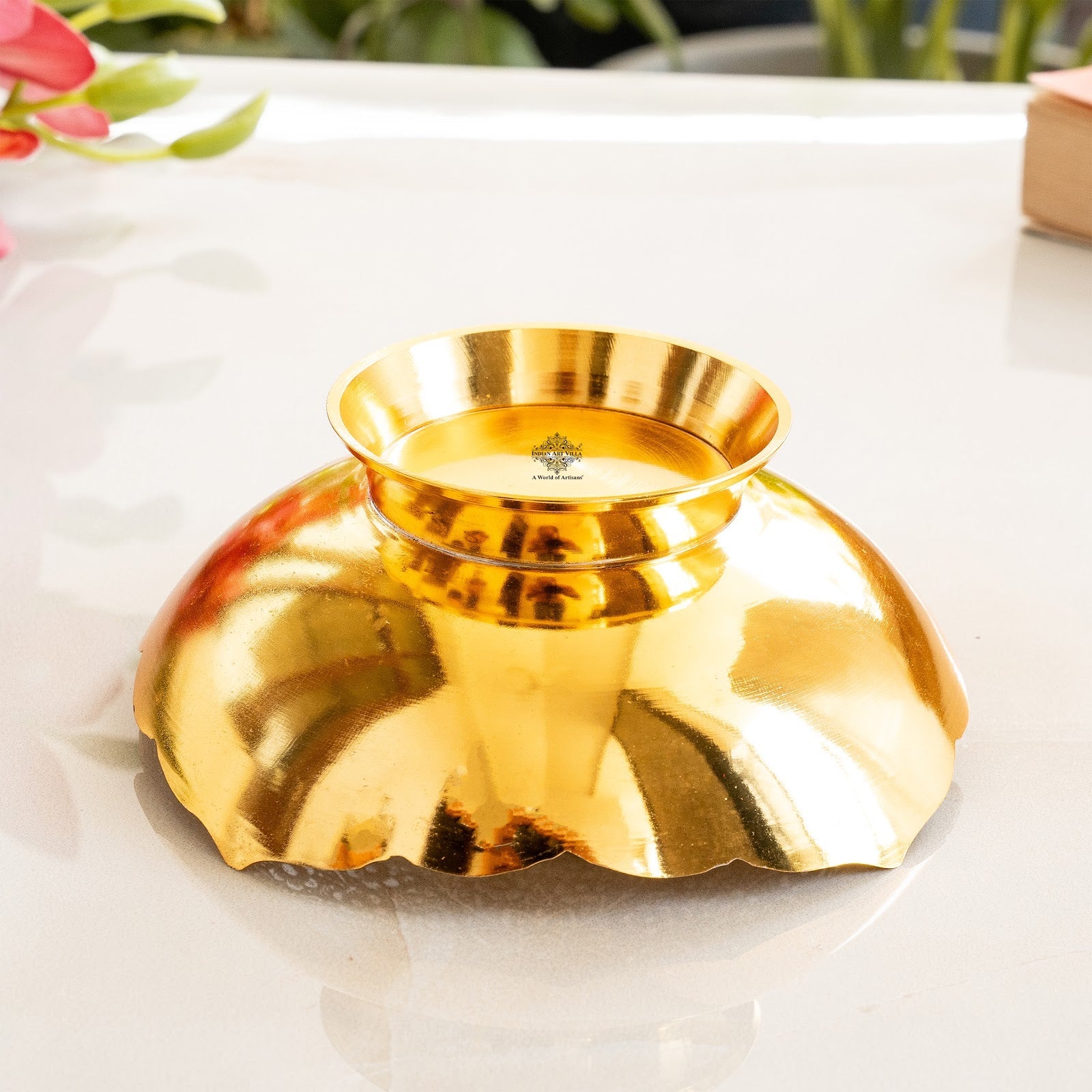 Silver Plated Gold Polished Designer Round Big Bowl