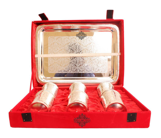 Silver Plated Designer 6 Glass with 1 Tray with Box