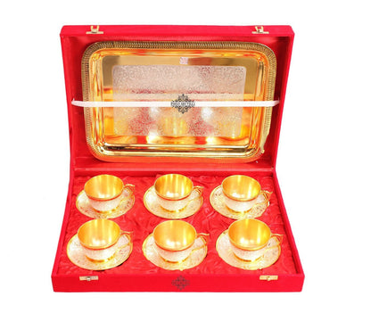 Pure Silver Plated Gold Polished 6 Cup Saucers with 1 Tray