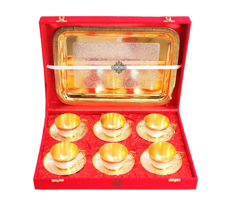 Pure Silver Plated Gold Polished 6 Cup Saucers with 1 Tray