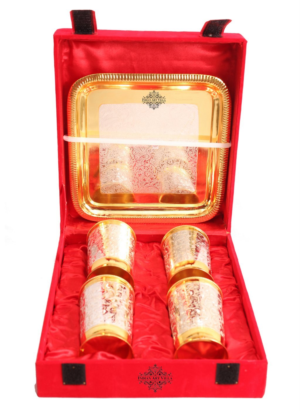 Silver Plated Gold Polished 4 Glasses with 1 tray