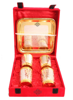 Silver Plated Gold Polished 4 Glasses with 1 tray
