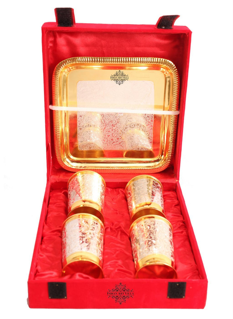 Silver Plated Gold Polished 4 Glasses with 1 tray