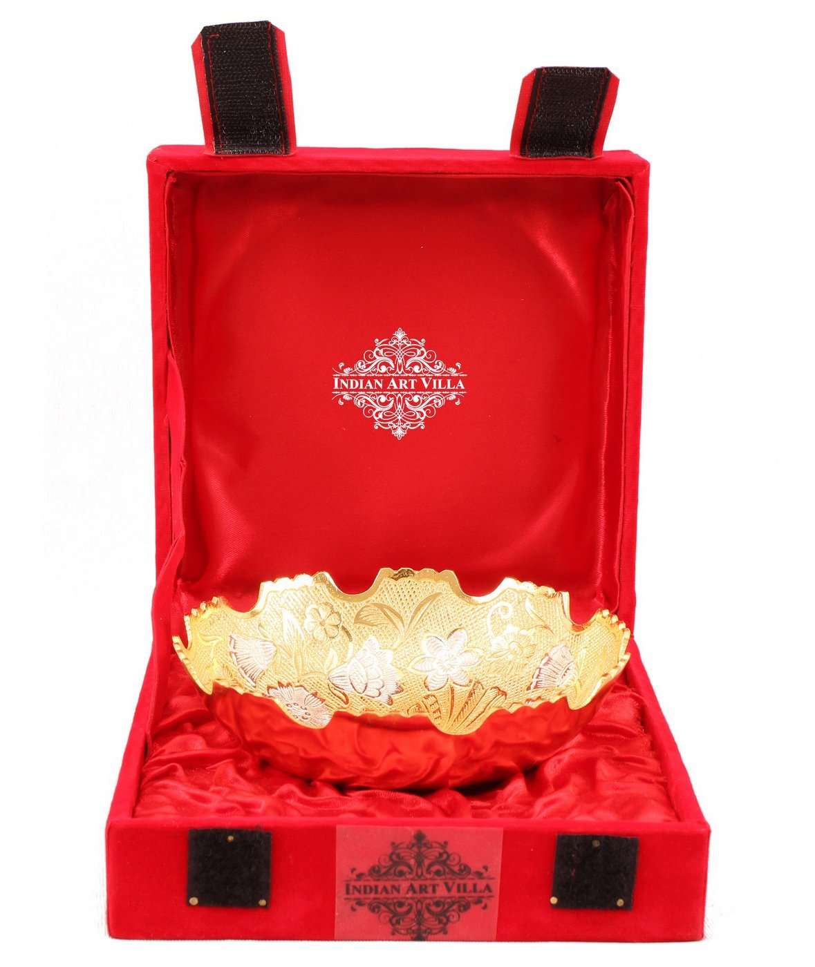Handcrafted Pure Silver Plated Gold Polished Designer Bowl with Red Gift Box