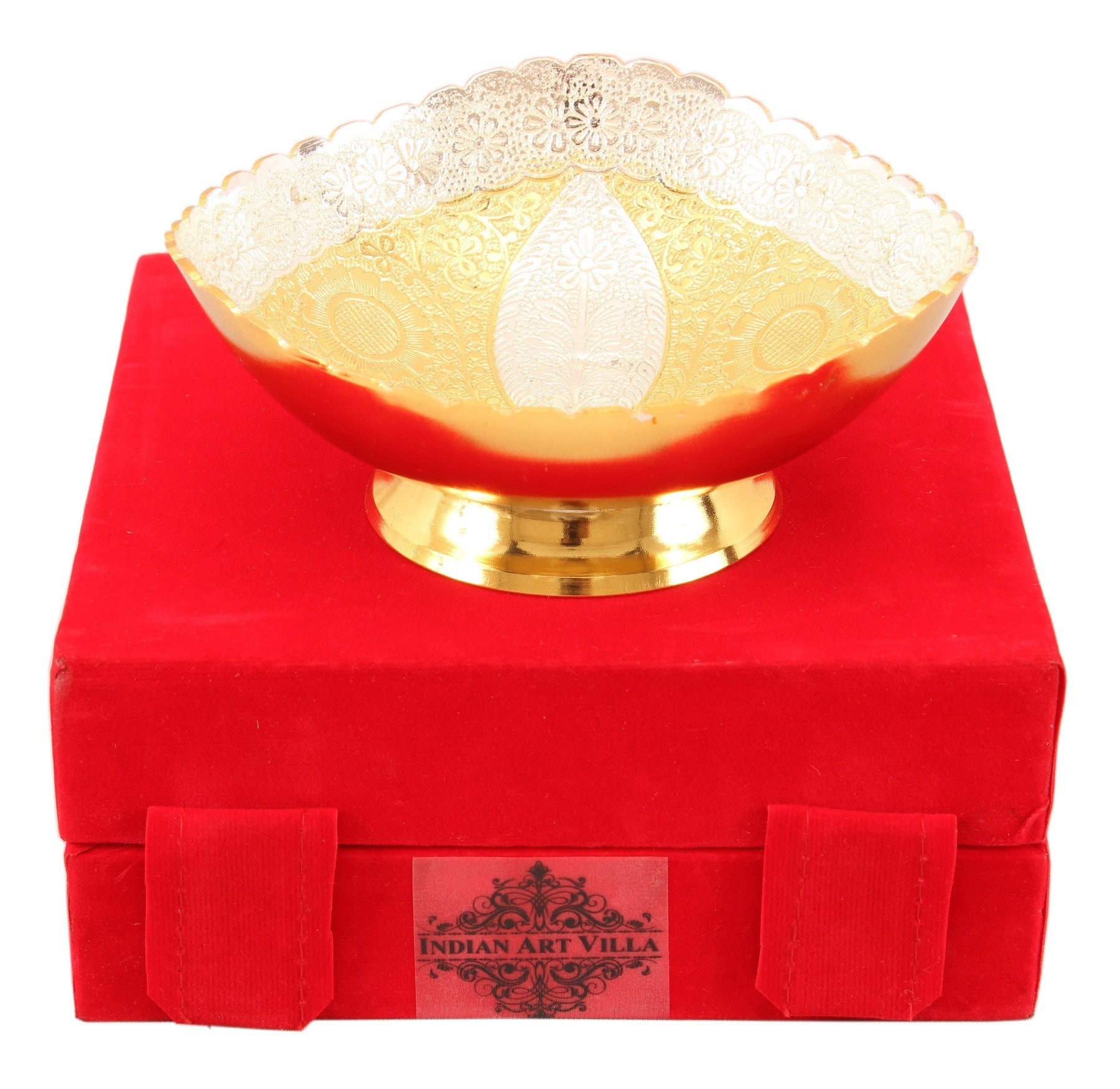 Pure Silver Plated Gold Polished Leaf Design Oval Shape Bowl 520 ML