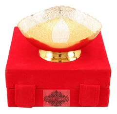 Pure Silver Plated Gold Polished Leaf Design Oval Shape Bowl 520 ML