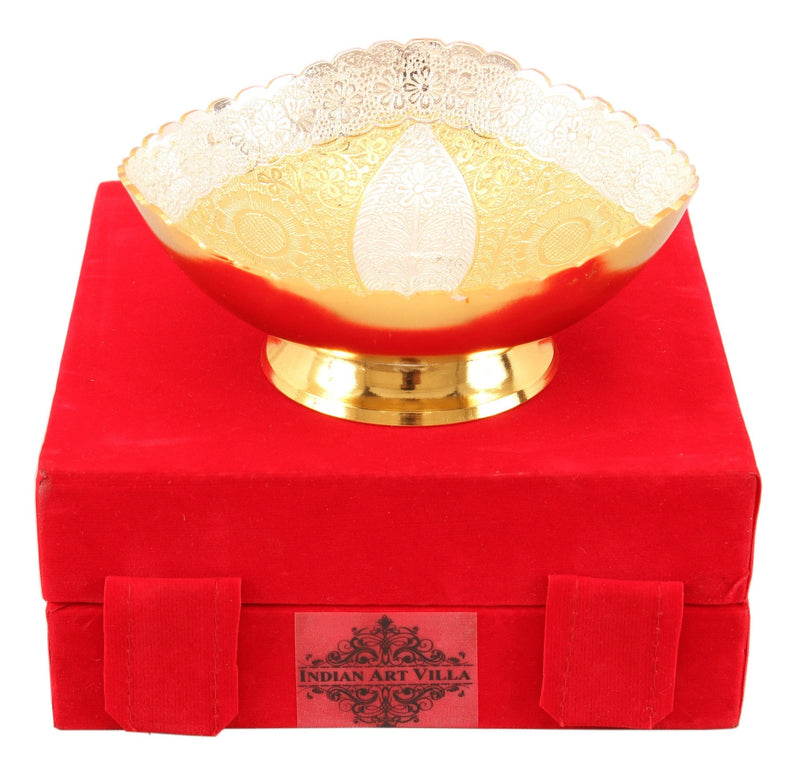 Pure Silver Plated Gold Polished Leaf Design Oval Shape Bowl 520 ML