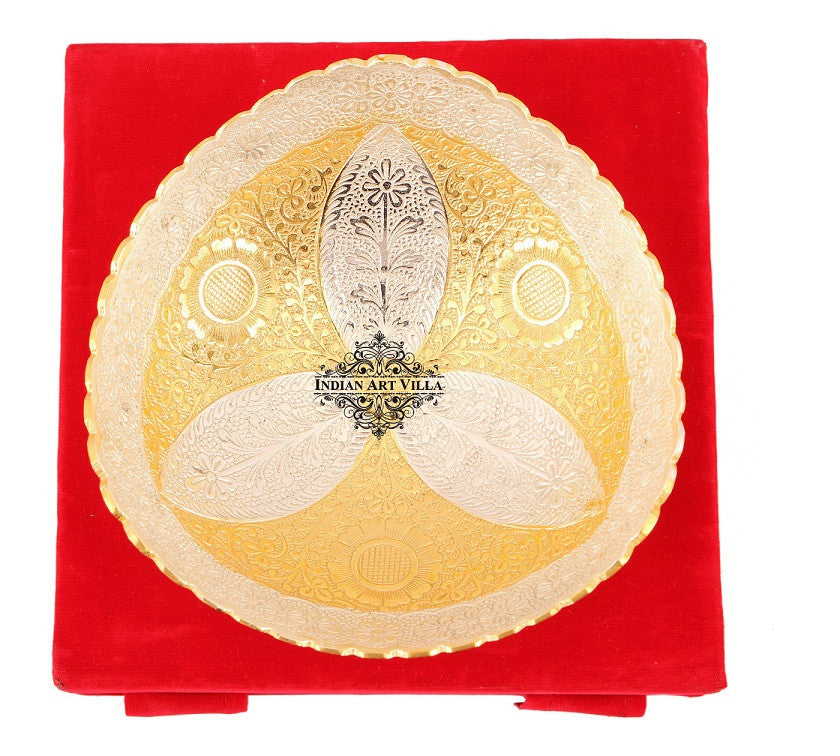 Pure Silver Plated Gold Polished Leaf Design Oval Shape Bowl 520 ML