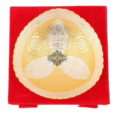 Pure Silver Plated Gold Polished Leaf Design Oval Shape Bowl 520 ML
