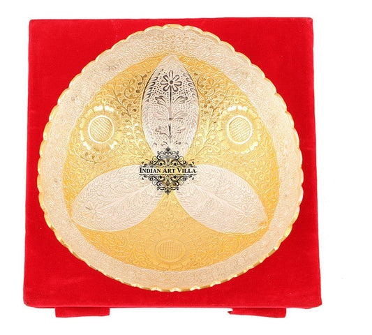 Pure Silver Plated Gold Polished Leaf Design Oval Shape Bowl 520 ML
