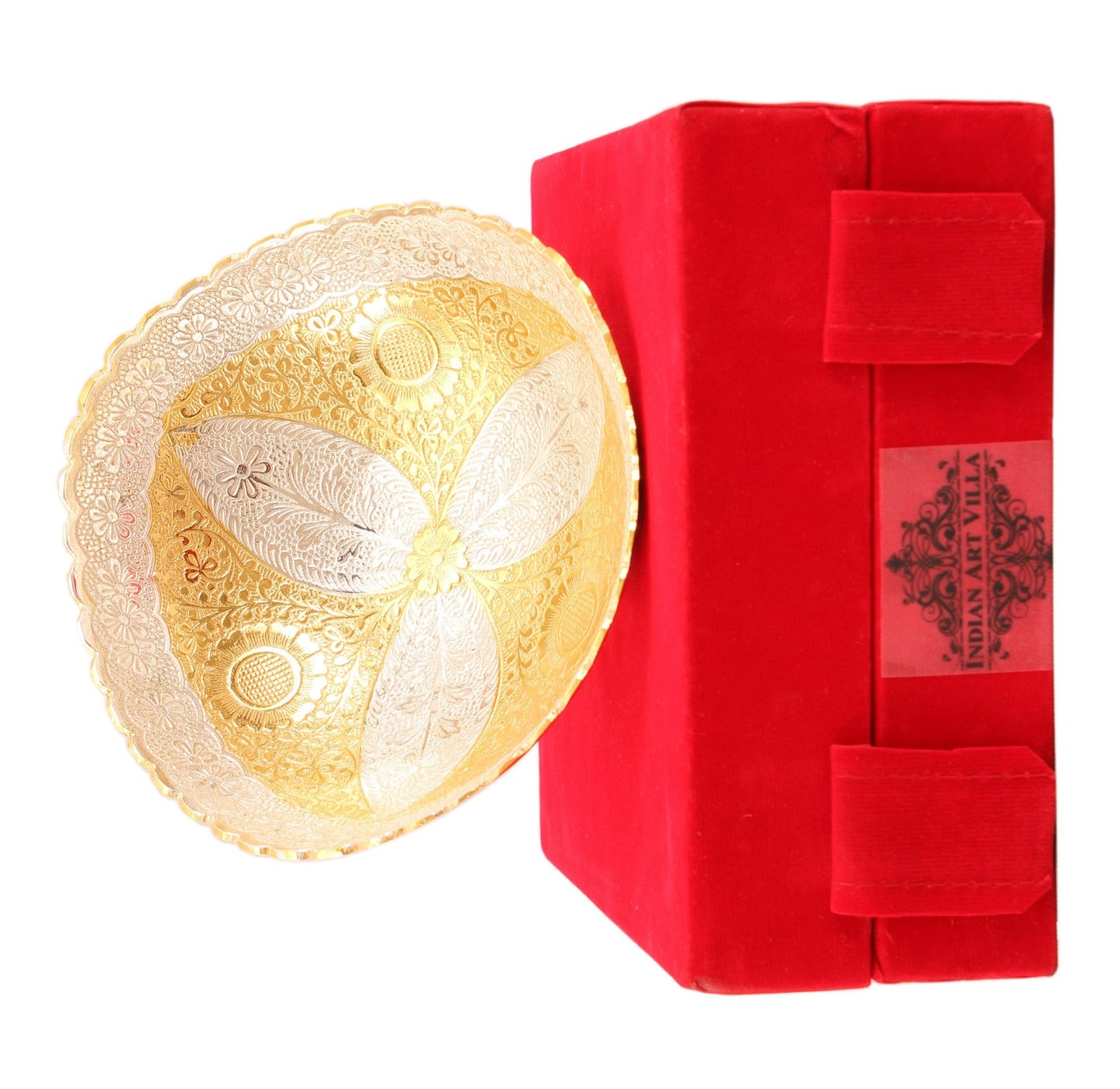 Pure Silver Plated Gold Polished Leaf Design Oval Shape Bowl 520 ML