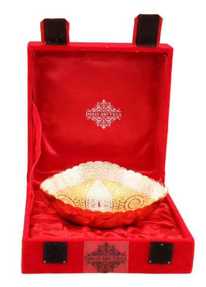 Pure Silver Plated Gold Polished Leaf Design Oval Shape Bowl 520 ML