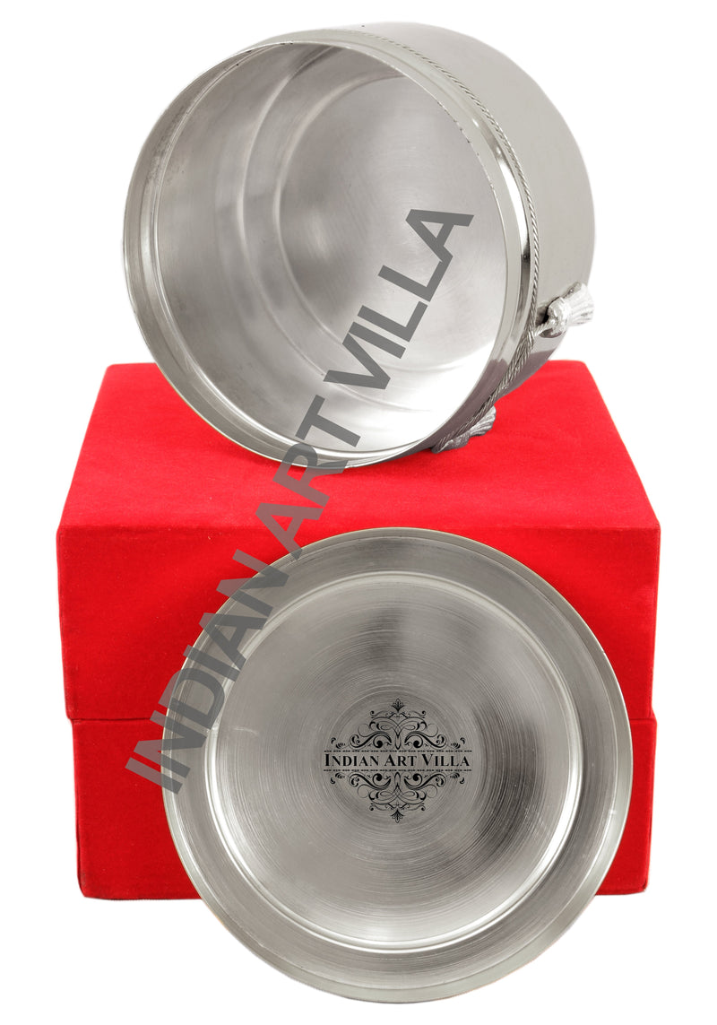 Handcrafted Pure Silver Plated Gold Polish Dry Fruits Box For Diwali, Festive Items