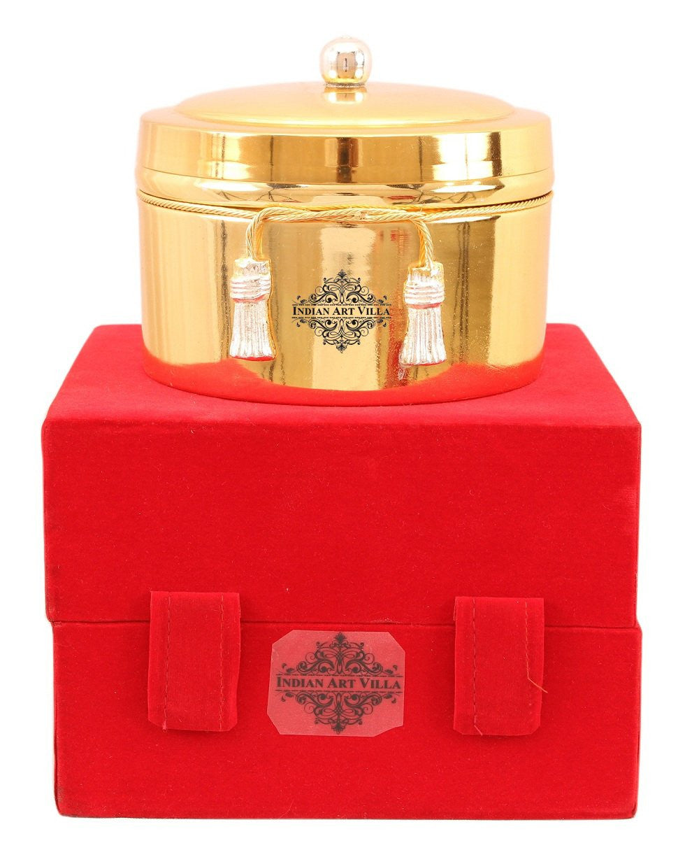 Handcrafted Pure Silver Plated Gold Polish Dry Fruits Box For Diwali, Festive Items