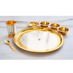 Handcrafted Pure Silver Plated Embossed Design Dinner Set 7 Pieces