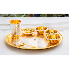 Handcrafted Pure Silver Plated Embossed Design Dinner Set 7 Pieces