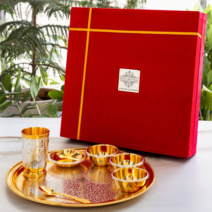 Handcrafted Pure Silver Plated Embossed Design Dinner Set 7 Pieces