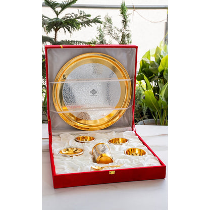 Handcrafted Pure Silver Plated Embossed Design Dinner Set 7 Pieces