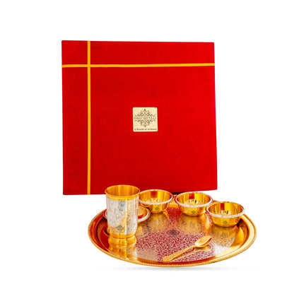 Handcrafted Pure Silver Plated Embossed Design Dinner Set 7 Pieces