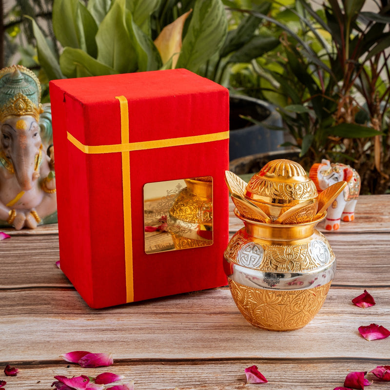 Silver Plated Gold Polished Designer Mangal Kalash with Coconut