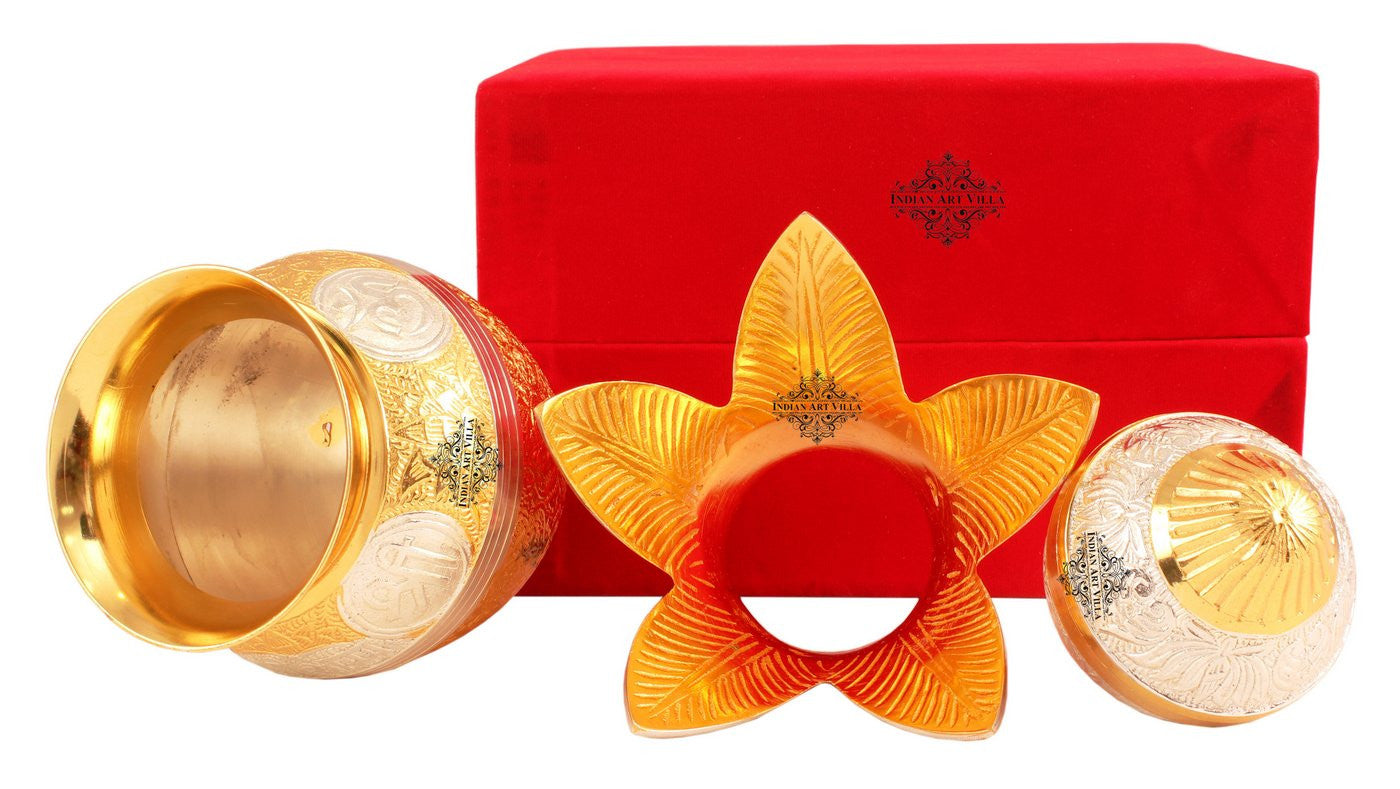 Handcrafted Pure Silver Plated Gold Polished Designer Mangal Kalash with Coconut