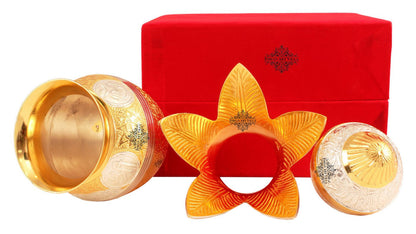 Handcrafted Pure Silver Plated Gold Polished Designer Mangal Kalash with Coconut