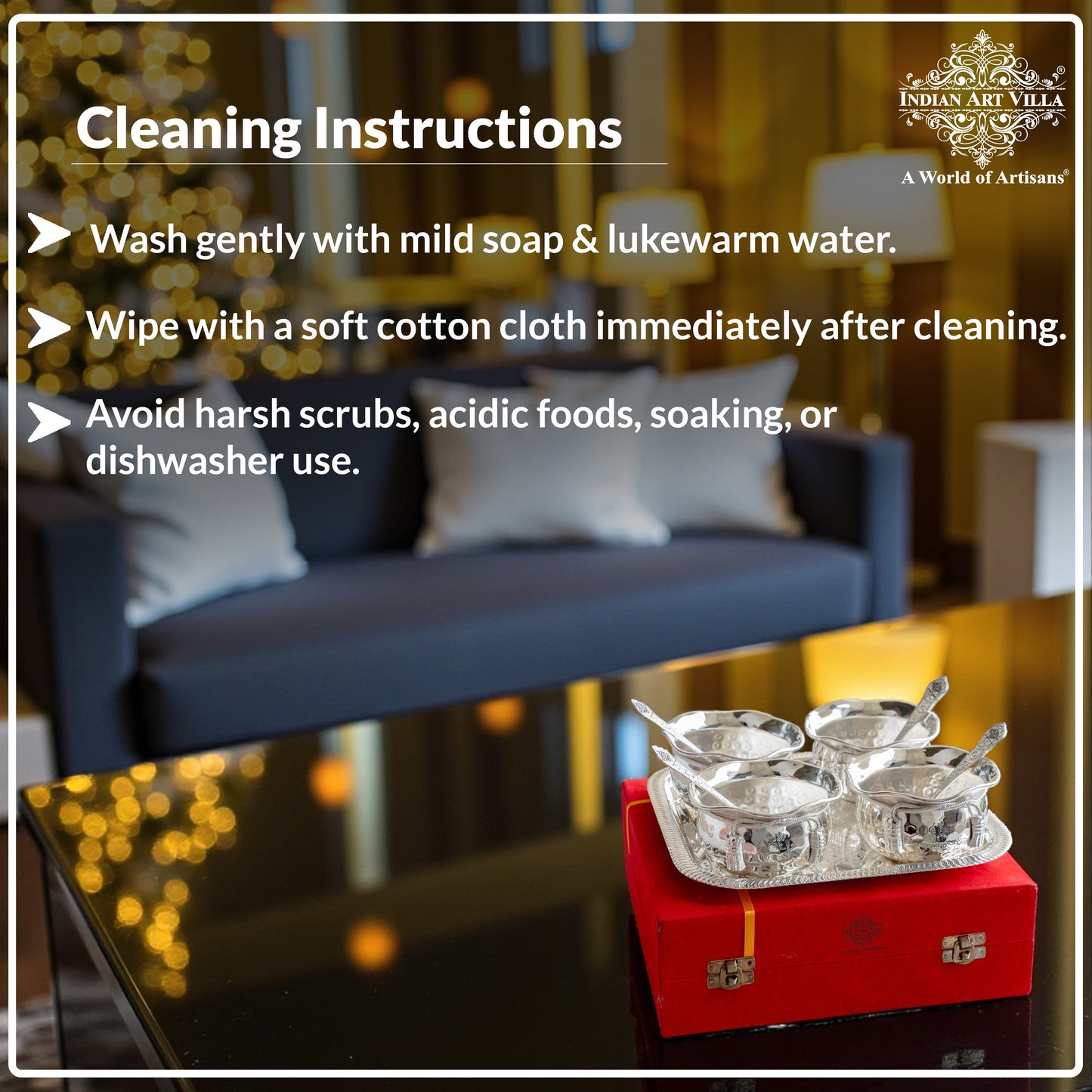 Silver Plated Designer Gift Set 6 Ice Cream Bowl with 6 Spoon & 1 Tray