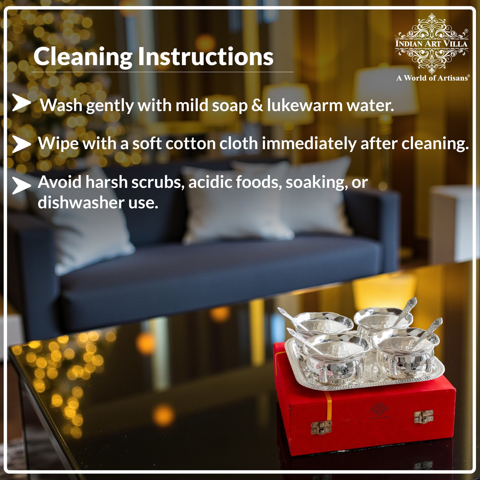 Silver Plated Designer Gift Set 6 Ice Cream Bowl with 6 Spoon & 1 Tray