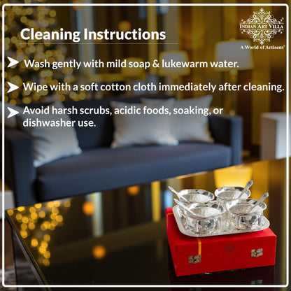 Silver Plated Designer Gift Set 6 Ice Cream Bowl with 6 Spoon & 1 Tray