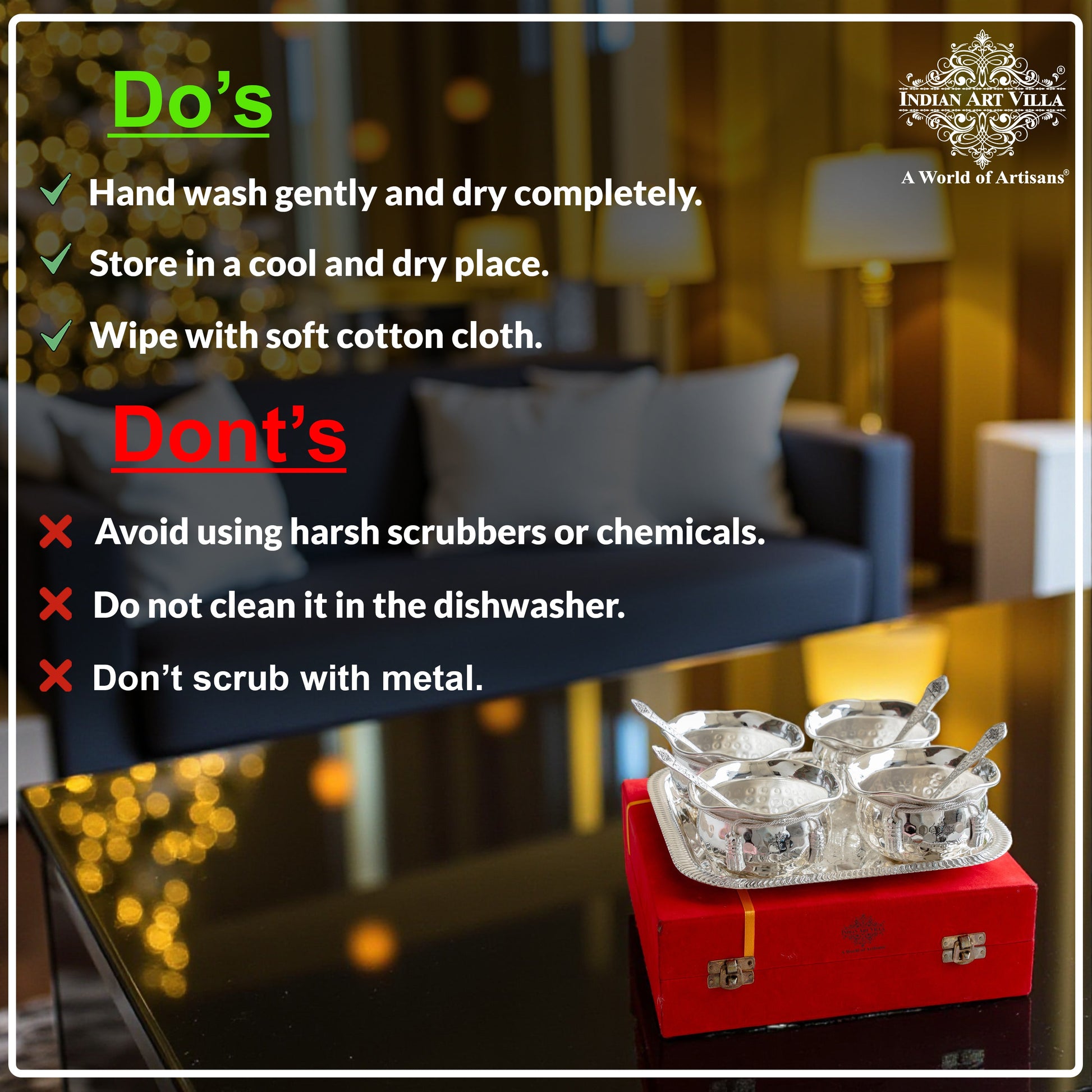 Silver Plated Designer Gift Set 6 Ice Cream Bowl with 6 Spoon & 1 Tray