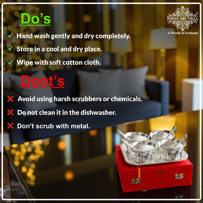 Silver Plated Designer Gift Set 6 Ice Cream Bowl with 6 Spoon & 1 Tray