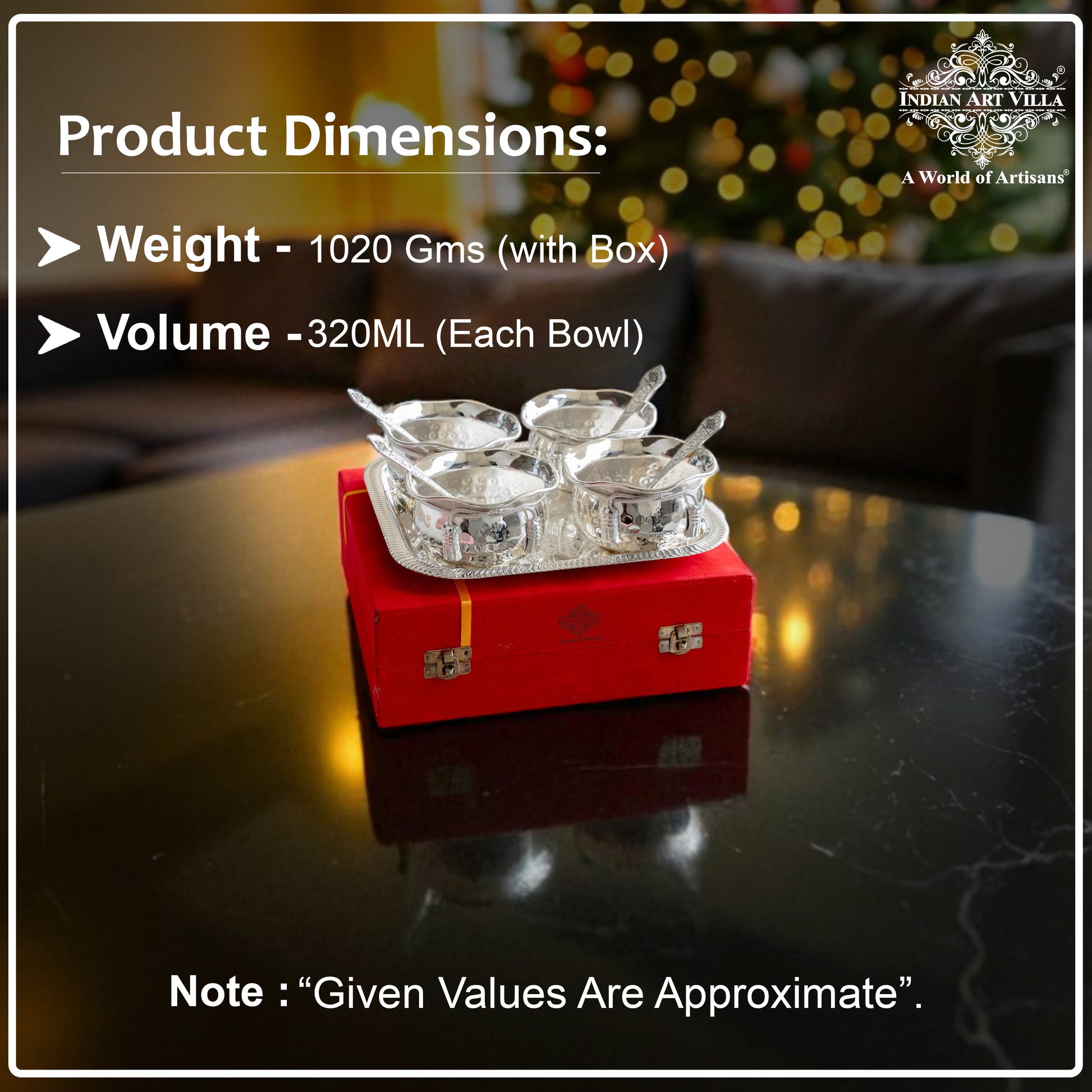 Silver Plated Designer Gift Set 6 Ice Cream Bowl with 6 Spoon & 1 Tray