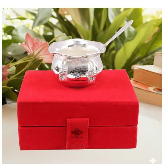 Silver Plated Handmade 1 M design Bowl 180 ML with 1 Spoon