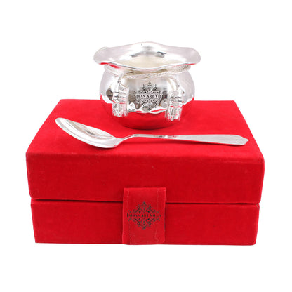 Silver Plated Handmade 1 M design Bowl 180 ML with 1 Spoon