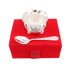 Silver Plated Handmade 1 M design Bowl 180 ML with 1 Spoon