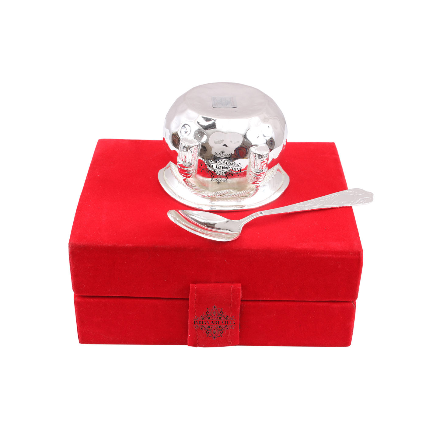 Silver Plated Handmade 1 M design Bowl 180 ML with 1 Spoon
