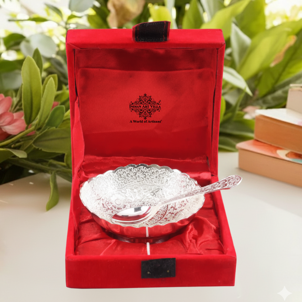 Pure Silver Plated Floral Design 1 Bowl 150 ML with 1 Spoon